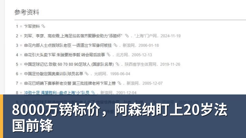 8000万镑标价，阿森纳盯上20岁法国前锋